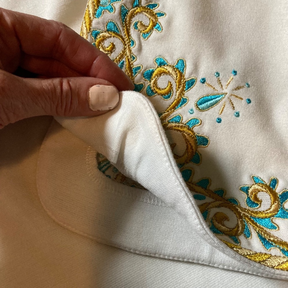 Glamorous Bob Mackie Tunic l Cream / Off White l Turquoise l Gold l Wearable Art - Picture 10 of 13